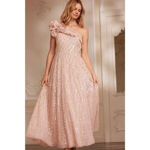 needle & thread Raindrop One-Shoulder Ankle Gown pebble UK12/US8